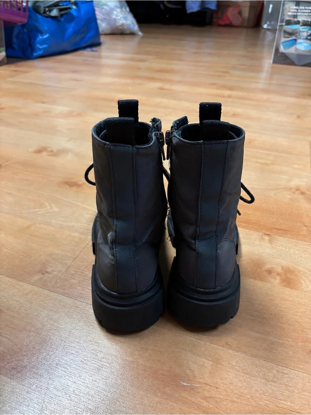 Zara Iridescent Combat Boot Lace Up Lug Sole Ankle Boots Purple Black EU 34 US 3